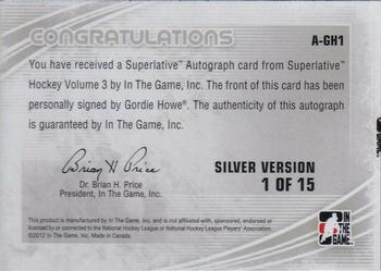 2012-13 In The Game Superlative - Autographs Silver #A-GH1 Gordie Howe  Back