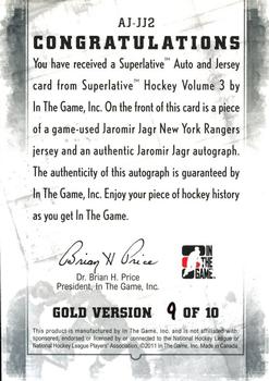 2012-13 In The Game Superlative - Jerseys Autographs Gold #AJ-JJ2 Jaromir Jagr Back