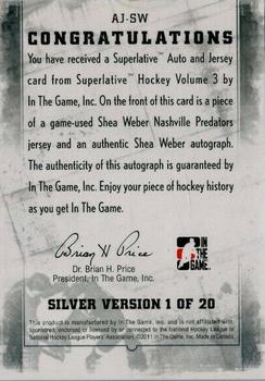 2012-13 In The Game Superlative - Jerseys Autographs Silver #AJ-SW Shea Weber Back