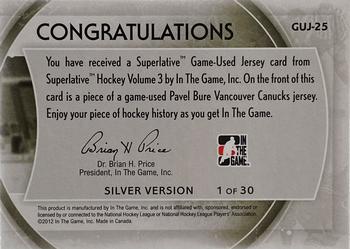 2012-13 In The Game Superlative - Jerseys Silver #GUJ-25 Pavel Bure Back