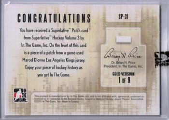 2012-13 In The Game Superlative - Patches Gold #SP-31 Marcel Dionne Back