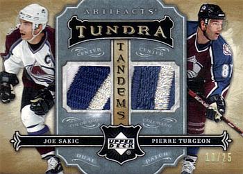 2007-08 Upper Deck Artifacts - Tundra Tandems Patches Icy Blue #TT-ST Pierre Turgeon / Joe Sakic Front