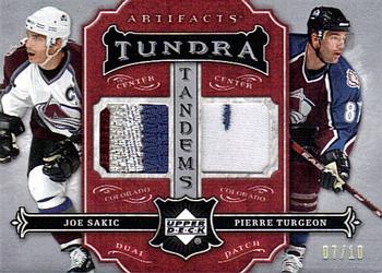 2007-08 Upper Deck Artifacts - Tundra Tandems Patches Red #TT-ST Pierre Turgeon / Joe Sakic Front