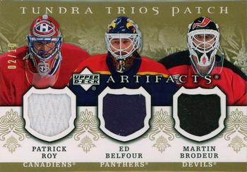 2007-08 Upper Deck Artifacts - Tundra Trios Red #T3-RBB Patrick Roy / Ed Belfour / Martin Brodeur Front