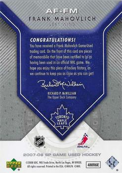 2007-08 SP Game Used - Authentic Fabrics #AF-FM Frank Mahovlich Back