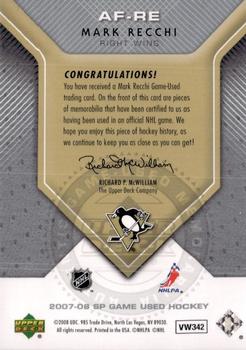 2007-08 SP Game Used - Authentic Fabrics #AF-RE Mark Recchi Back