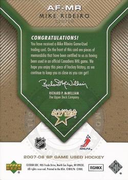 2007-08 SP Game Used - Authentic Fabrics Jersey Patch #AF-MR Mike Ribeiro Back