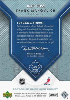 2007-08 SP Game Used - Authentic Fabrics Rainbow #AF-FM Frank Mahovlich Back