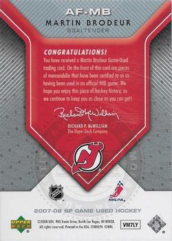 2007-08 SP Game Used - Authentic Fabrics Rainbow #AF-MB Martin Brodeur Back