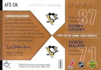 2007-08 SP Game Used - Authentic Fabrics Duals Patches #AF2-CM Sidney Crosby / Evgeni Malkin Back