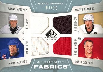 2007-08 SP Game Used - Authentic Fabrics Quads #AF4-UDC Mario Lemieux / Wayne Gretzky / Gordie Howe / Mark Messier Front