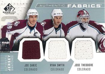 2007-08 SP Game Used - Authentic Fabrics Triples #AF3-STS Joe Sakic / Jose Theodore / Ryan Smyth Front