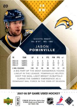 2007-08 SP Game Used - Gold #89 Jason Pominville Back