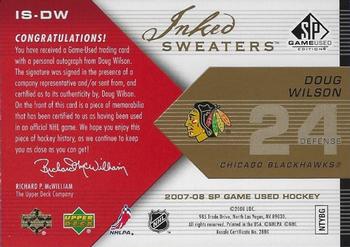 2007-08 SP Game Used - Inked Sweaters Patches #IS-DW Doug Wilson Back