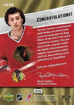 2007-08 SP Game Used - Letter Marks #LM-DW Doug Wilson Back