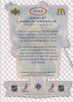 2007-08 Upper Deck McDonald's - In the Crease #ICMB Martin Brodeur Back