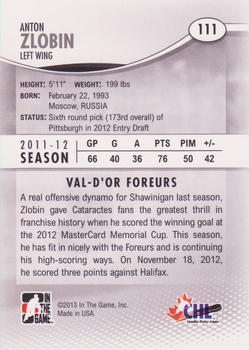 2012-13 In The Game Heroes and Prospects #111 Anton Zlobin Back