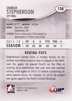 2012-13 In The Game Heroes and Prospects #138 Chandler Stephenson Back