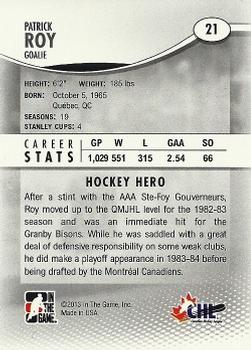 2012-13 In The Game Heroes and Prospects #21 Patrick Roy Back