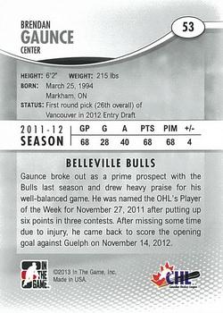 2012-13 In The Game Heroes and Prospects #53 Brendan Gaunce Back