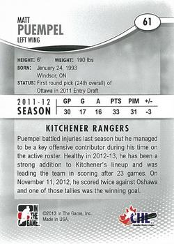 2012-13 In The Game Heroes and Prospects #61 Matt Puempel Back