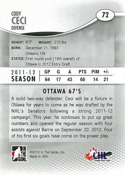 2012-13 In The Game Heroes and Prospects #72 Cody Ceci Back
