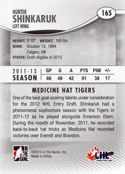 2012-13 In The Game Heroes and Prospects #165 Hunter Shinkaruk Back