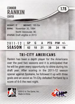 2012-13 In The Game Heroes and Prospects #178 Connor Rankin Back