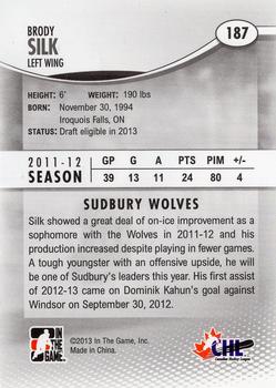 2012-13 In The Game Heroes and Prospects #187 Brody Silk Back