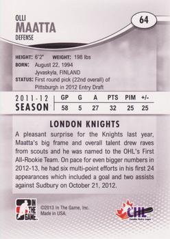 2012-13 In The Game Heroes and Prospects #64 Olli Maatta Back