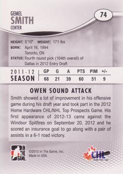 2012-13 In The Game Heroes and Prospects #74 Gemel Smith Back