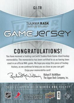 2012-13 Upper Deck - Game Jersey Patches #GJ-TR Tuukka Rask Back