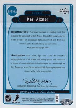 2012-13 O-Pee-Chee - Signatures #OPC-KA Karl Alzner Back