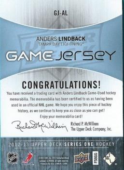 2012-13 Upper Deck - Game Jerseys #GJ-AL Anders Lindback Back