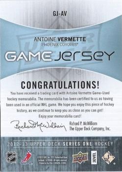 2012-13 Upper Deck - Game Jerseys #GJ-AV Antoine Vermette Back