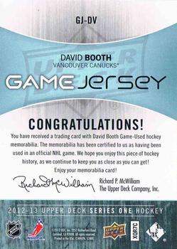 2012-13 Upper Deck - Game Jerseys #GJ-DV David Booth Back