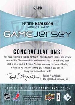2012-13 Upper Deck - Game Jerseys #GJ-HK Henrik Karlsson Back