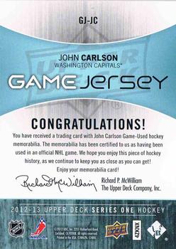 2012-13 Upper Deck - Game Jerseys #GJ-JC John Carlson Back