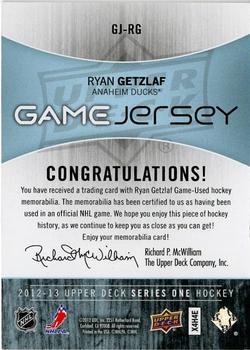 2012-13 Upper Deck - Game Jerseys #GJ-RG Ryan Getzlaf Back