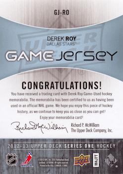2012-13 Upper Deck - Game Jerseys #GJ-RO Derek Roy Back