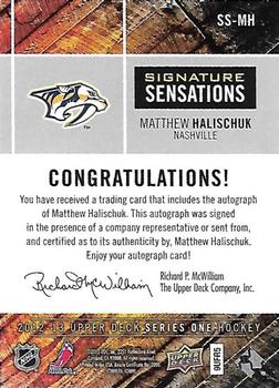 2012-13 Upper Deck - Signature Sensations #SS-MH Matthew Halischuk Back