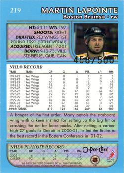 2002-03 Topps - O-Pee-Chee Blue Line #219 Martin Lapointe Back