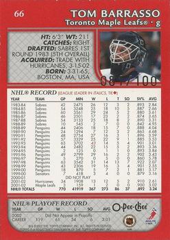 2002-03 Topps - O-Pee-Chee Red Line #66 Tom Barrasso Back