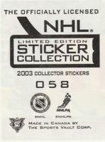 2003-04 Sports Vault NHL Stickers #058 Craig Rivet Back