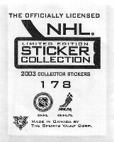 2003-04 Sports Vault NHL Stickers #178 Tyler Arnason Back