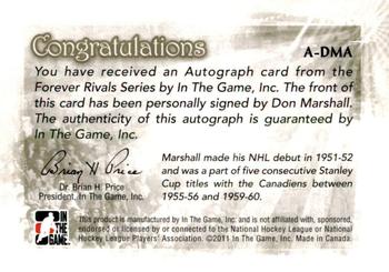 2012-13 In The Game Forever Rivals - Autographs #A-DMA Don Marshall Back