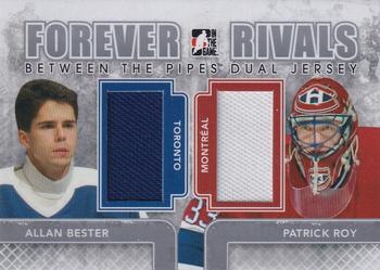 2012-13 In The Game Forever Rivals - Between The Pipes Jerseys Dual #BTPD-04 Allan Bester / Patrick Roy Front