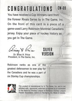 2012-13 In The Game Forever Rivals - Cup Winners Jerseys Silver #CW-09 Larry Robinson Back