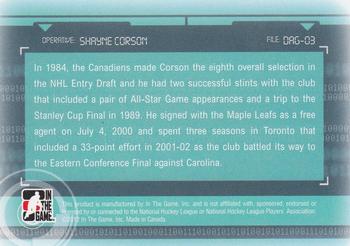 2012-13 In The Game Forever Rivals - Double Agents #DAG-03 Shayne Corson Back