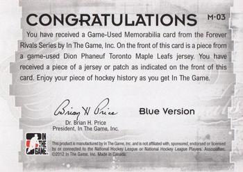 2012-13 In The Game Forever Rivals - Game Used Jerseys Blue/Red #M-03 Dion Phaneuf Back